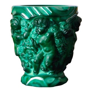 Curt Schlevogt for Ingrid Malachite Glass Cherub Vase – Czech Art Deco, 1930s For Sale