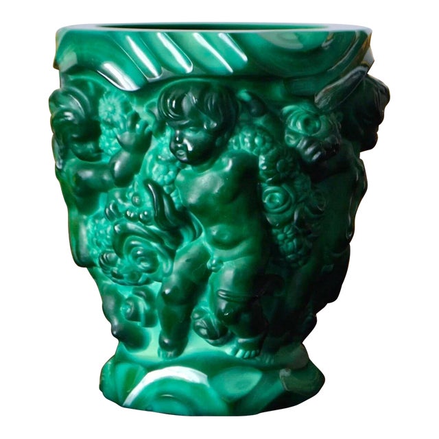 Curt Schlevogt for Ingrid Malachite Glass Cherub Vase – Czech Art Deco, 1930s For Sale