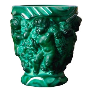 Curt Schlevogt for Ingrid Malachite Glass Cherub Vase – Czech Art Deco, 1930s