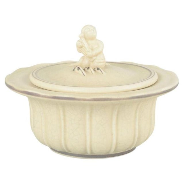 1930s Art Deco Faience Jar with Lid and Figural Knob by Jens Jacob Bregnø for Royal Copenhagen, 1930s For Sale - Image 5 of 5