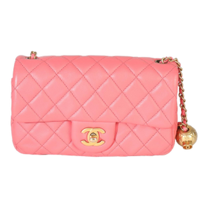 Pink Quilted Lambskin Pearl Crush Mini Rectangular Flap Bag