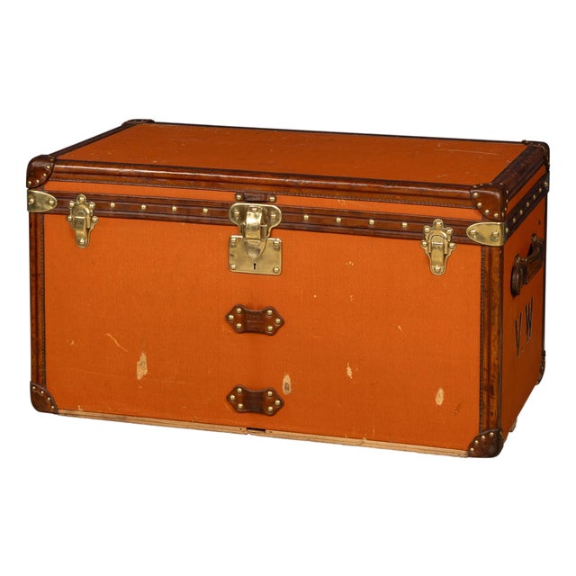 Antique Courier Trunk in Orange Vuittonite Canvas by Louis Vuitton for Louis Vuitton, 1905 For Sale