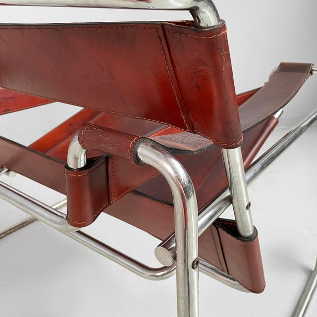 Italian Modern Burgundy Leather Wassily Armchair by Marcel Breuer for Gavina, 1960s For Sale - Image 16 of 18
