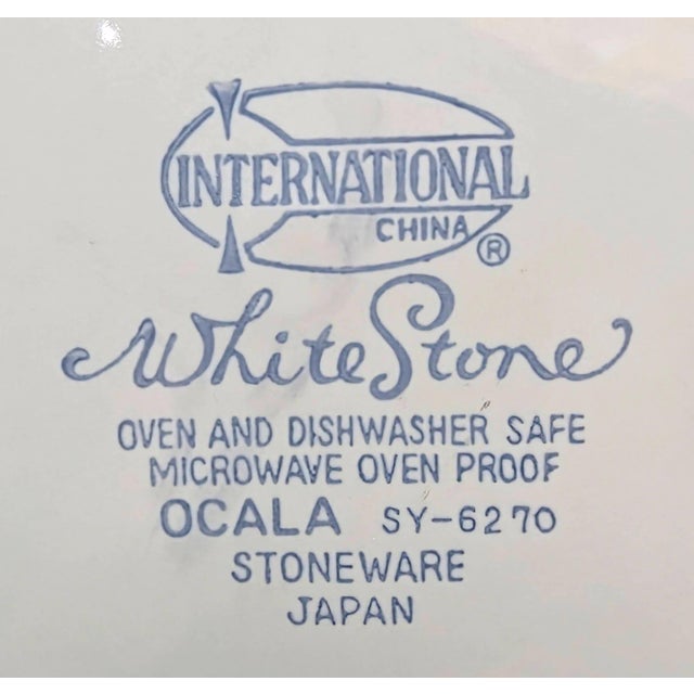 1970s Vintage International China Whitestone "Ocala S Y 6270" Stoneware Dinner Plates, Set of 8 For Sale - Image 12 of 12