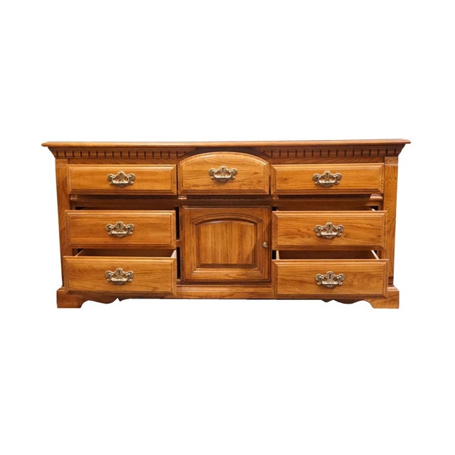 Brown Bassett Furniture Solid Oak Early American Country Style 68" Triple Door Dresser 2283-247 For Sale - Image 8 of 16