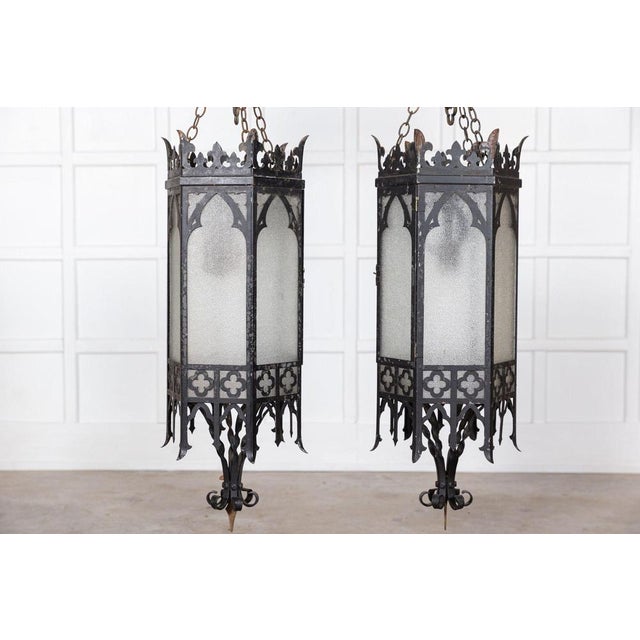 Large Gothic Revival Church Lanterns, 1900s, Set of 2 For Sale - Image 10 of 15