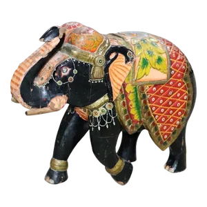 Vintage Wooden Hand Painted Elephant Garden Ornament