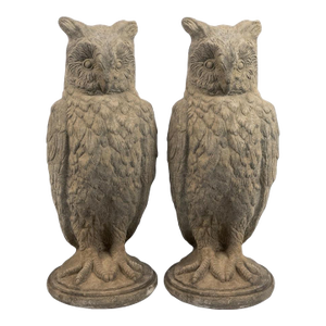 A Pair of Vintage English Cast Stone Great Horned Owls