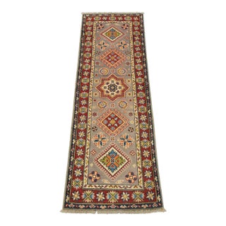 Kazak Runner 1’11” X 5’8” Gray Wool Tribal Hand-Knotted Oriental Rug For Sale