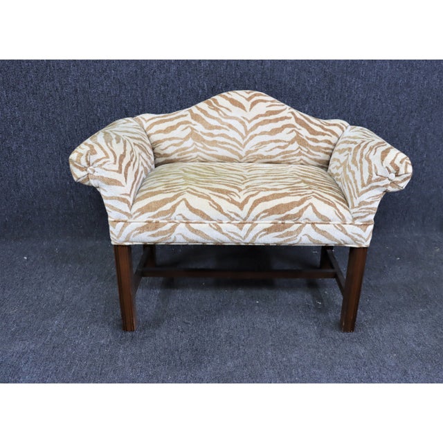 Off-white Chippendale Style Mahogany Tiger Print Vanity Bench For Sale - Image 8 of 8