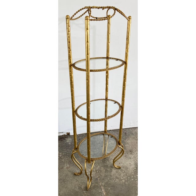 Hollywood Regency Vintage Italian Gold Gilt Rope Tiered Etagere Display For Sale - Image 3 of 10