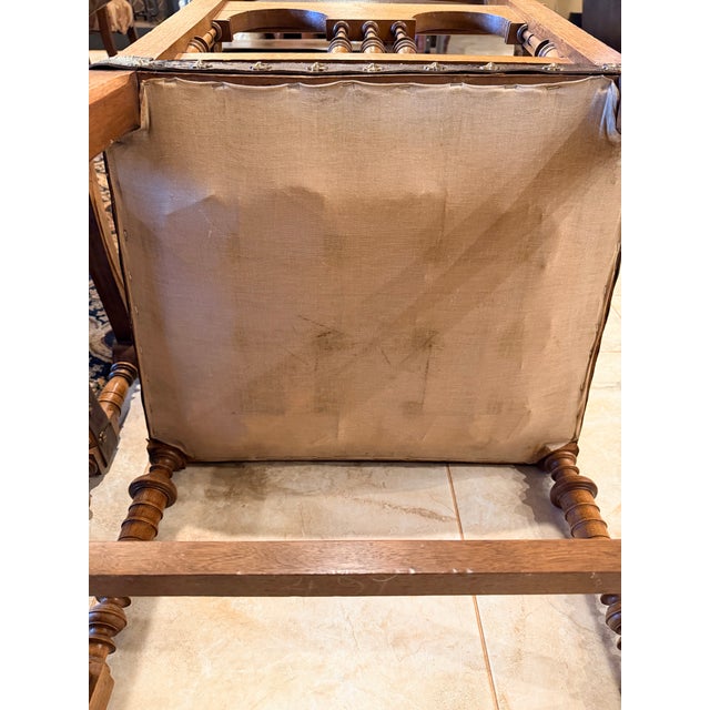 Vintage Renaissance Revival Carved Wood and Embossed Leather Armchairs – A Pair For Sale - Image 11 of 11