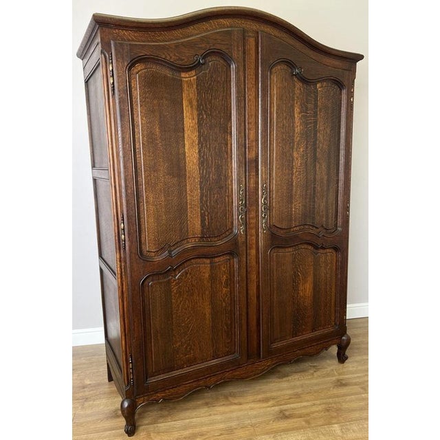 Antique French Louis XVI Style Carved Oak 2-Door Wardrobe For Sale - Image 4 of 16