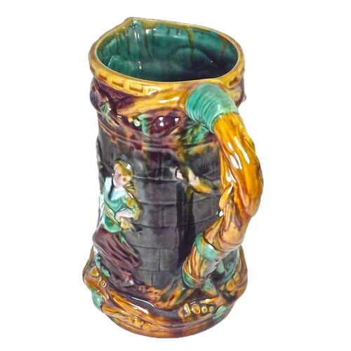 French Vintage Festival Scene Majolica Pitcher For Sale - Image 3 of 3