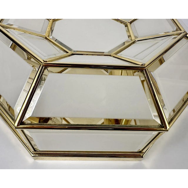 Mid-Century Modern Italian Brass and Glass Ceiling Wall Lamp, 1970s For Sale - Image 5 of 10