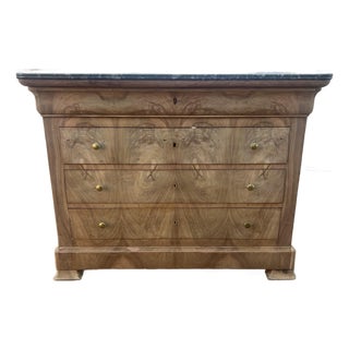 French 19th Century Louis Philippe Marble Top Bleached Walnut Commode For Sale