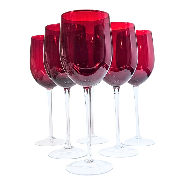 Longstemmed Ruby Goblets- Set of Six For Sale
