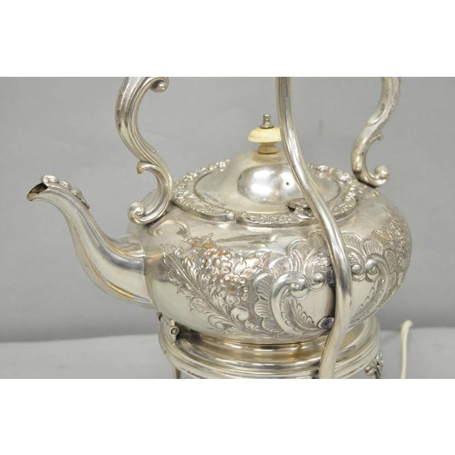 Antique Victorian Cheltenham Converted Silver Plated Tea Kettle Table Lamp For Sale - Image 16 of 18