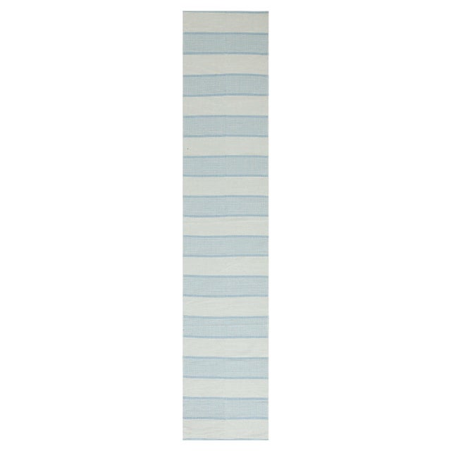 Modern Geometric Cut-Pile Flat Weave Wool Runner by Doris Leslie Blau For Sale