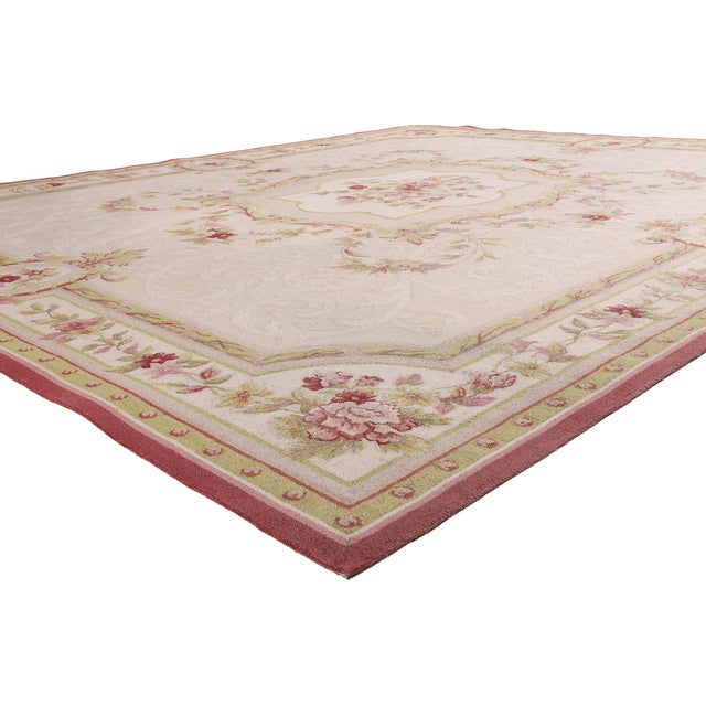 79732 Vintage Indian Aubusson Hooked Rug, 11'00 x 14'00. The Versailles Bouquet: An Indian Aubusson Masterpiece of...