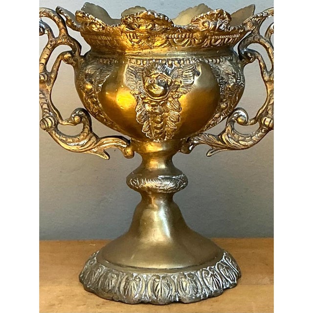 Metal Vintage Brass Cherub Urns - A Pair For Sale - Image 7 of 12