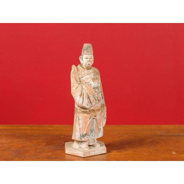Ceramic Tang Dynasty Chinese Court Official Terracotta Sculpture with Original Paint For Sale - Image 7 of 12