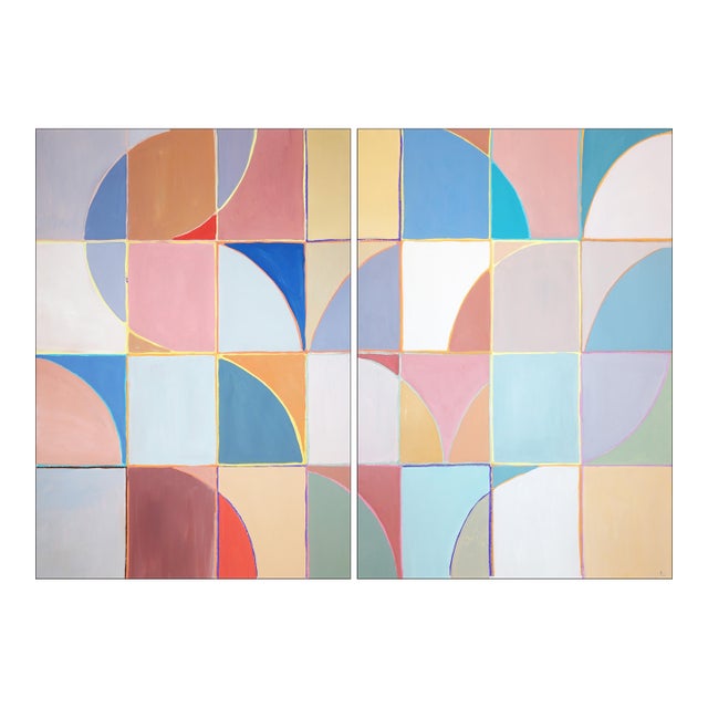 2026, Modern Minimalism, Abstract Geometric Painting Diptych Of For Sale