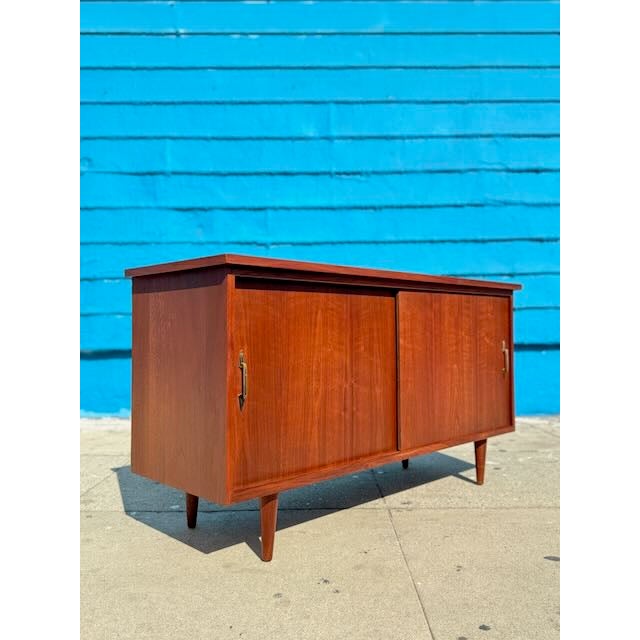 Mid-Century Modern 1960's Compact Walnut Credenza For Sale - Image 3 of 10