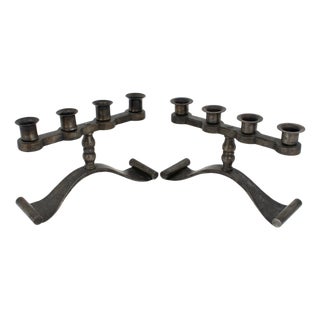 Charles Piguet Modernist Wrought Iron Candelabras Candle Holders For Sale