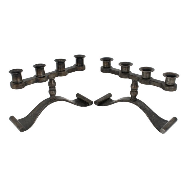 Charles Piguet Modernist Wrought Iron Candelabras Candle Holders For Sale