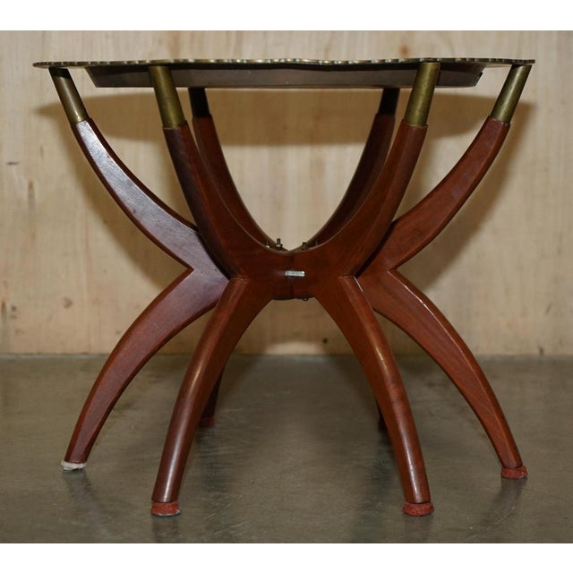 Mid-Century Modern Moroccan Brass Tray Table with Teak Folding Base, 1900 For Sale - Image 11 of 14