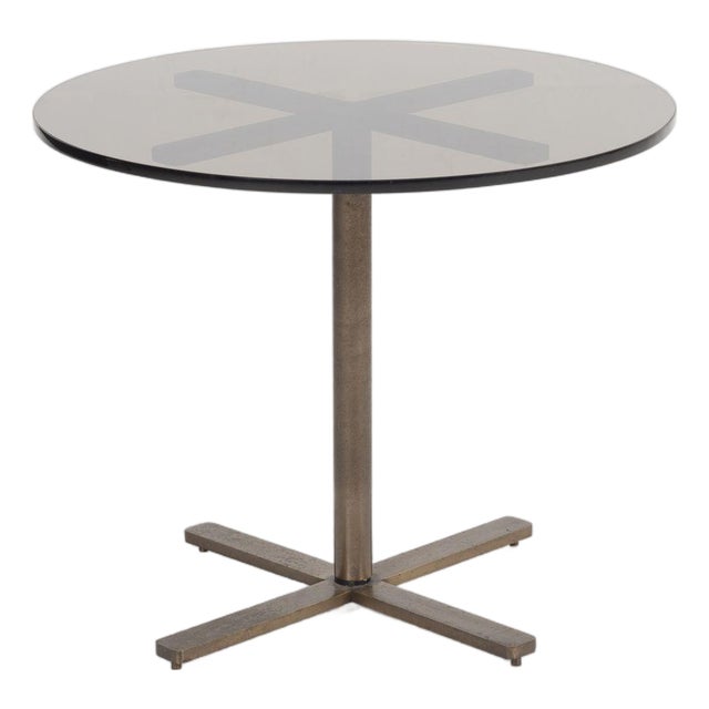 Nicos Zographos Bronze Base End Table With Glass Top 1970's For Sale