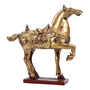 Early 20th Century Chinese Tang Dynasty Style Decorative Carved Wooden Horse Sculpture