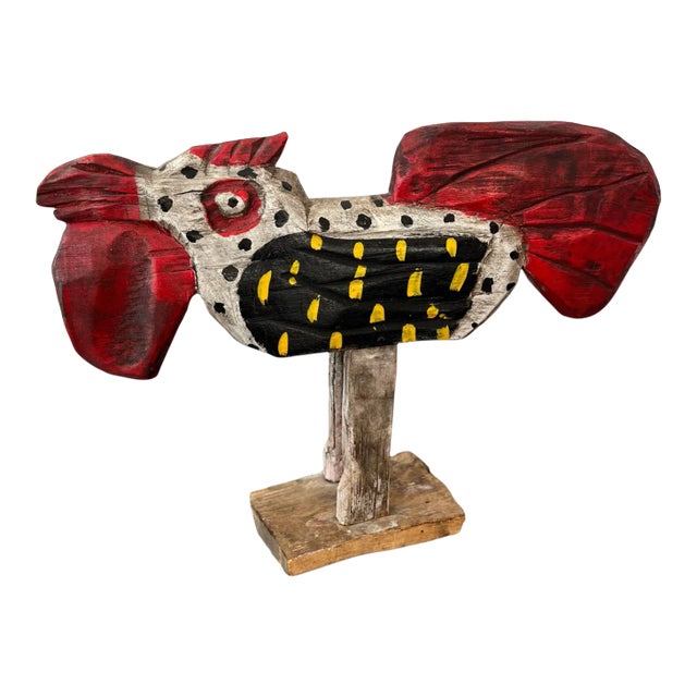 Whimsical Vintage Guatemalan Rooster Folk Art Sculpture For Sale