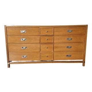 Vintage Mid Century Asian Inspired 12 Drawer Hickory Dresser by Tung Si For Sale