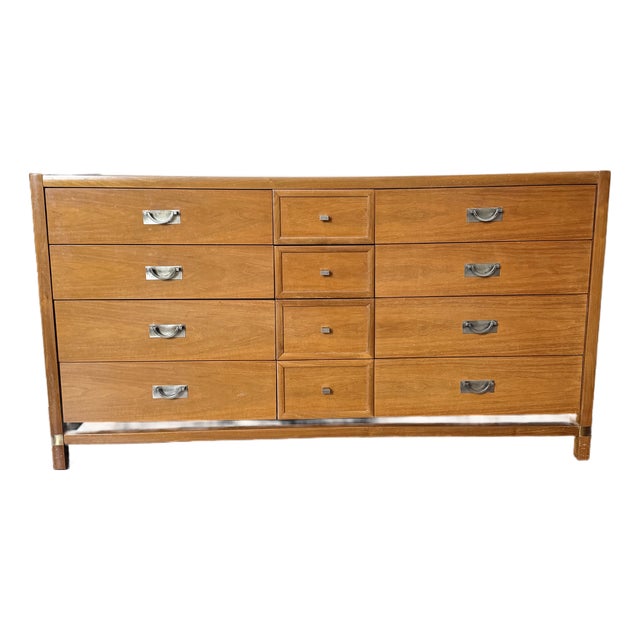 Vintage Mid Century Asian Inspired 12 Drawer Hickory Dresser by Tung Si For Sale