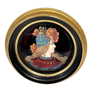 Early 20th Century Limoges Enamel Portrait of a Floral Kokoshnik Beauty