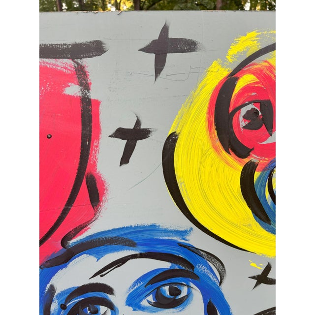 Large Scale Late 20th Century Peter Keil Abstract Faces Acrylic Painting on Board For Sale In Dallas - Image 6 of 10