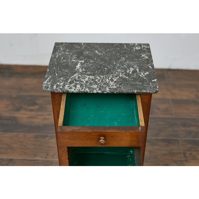 Brown French Circa 1900 Walnut Small Cabinet with Marble Top and Single Door Storage For Sale - Image 8 of 12