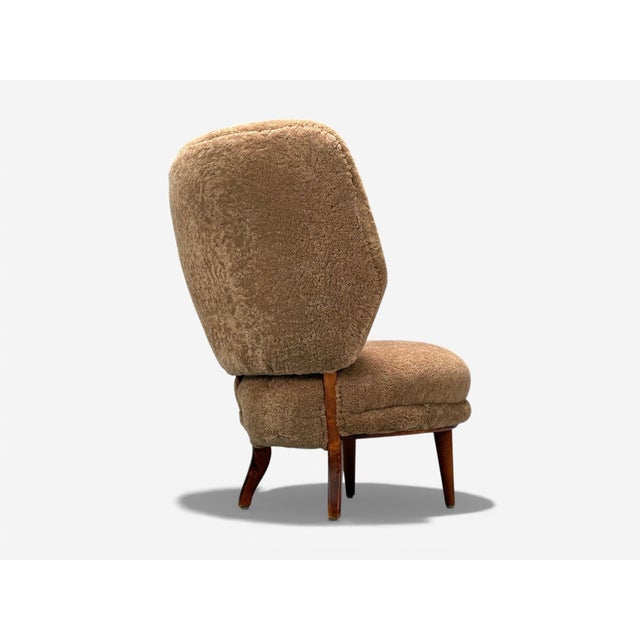 Swedish Modern, Slipper Chair, Brown Sheepskin, Birch, Sweden, 1950s For Sale - Image 9 of 10