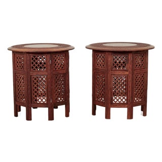 Pair of Antique Anglo Indian Carved and Inlaid Stands For Sale