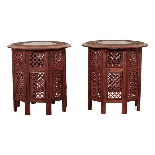 Pair of Antique Anglo Indian Carved and Inlaid Stands For Sale