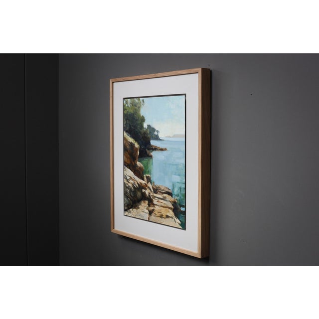 Blue Contemporary Summer Rocks and Sea Plein Air by Jon Doran | Oil on Panel Plein Air Sunlit Rocks and Sea For Sale - Image 8 of 9