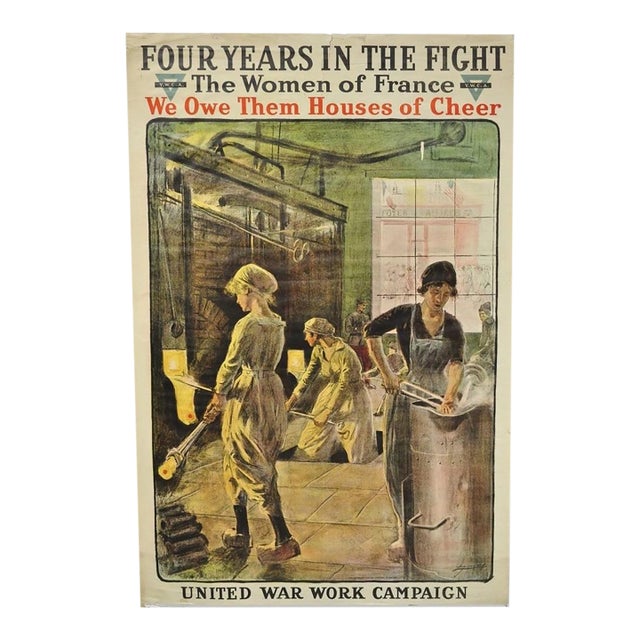 Original Vintage Ywca 1918 Wwi Poster 'Four Years in the Fight' by Lucien Jonas For Sale
