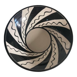 1980s Hand Painted Large Pottery Decorative Bowl For Sale