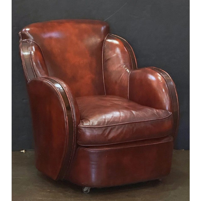 Art Deco French Leather Club or Lounge Chair From the Art Deco Era For Sale - Image 3 of 10