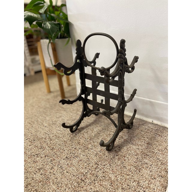 Metal Likely Antique Cast Iron Scrollwork Fireplace Log Holder With Ornate Victorian Styling For Sale - Image 7 of 10