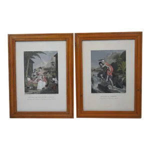 Antique Set of 2 Engravings from Edition of Bernardin De Saint-Pierre 1806 Paul and Virginie: The Passage of the Torrent, Childhood of Paul & Virginie