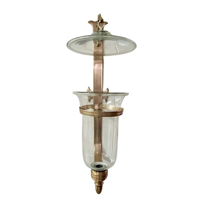 Brass Vintage Chapman & Myers Style Brass and Glass Hurricane Wall Sconces – Pair of Mid-Century Lantern Candle Holders For Sale - Image 8 of 17