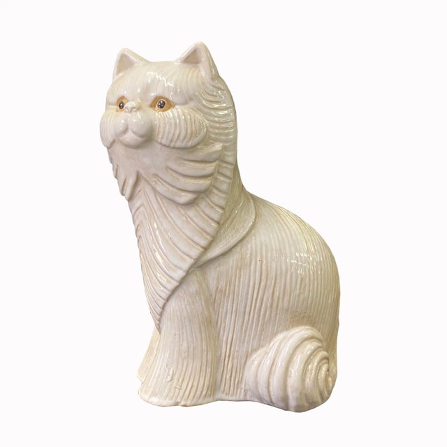 Distressed Off White Color Glaze Ceramic Cat Deco Figure For Sale In San Francisco - Image 6 of 8